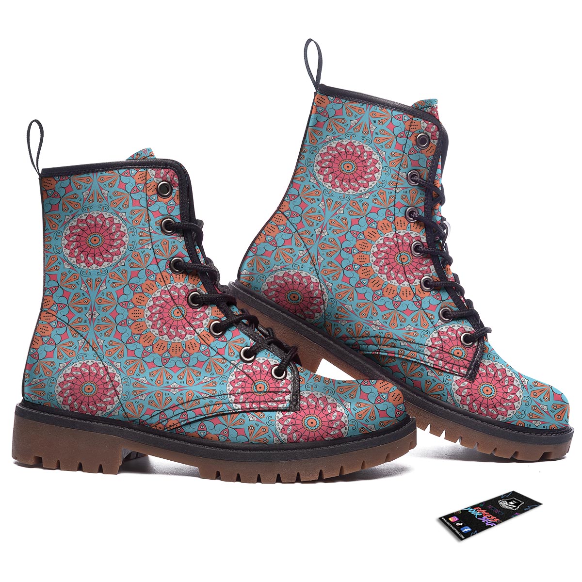Bohemian Mandala Pink And Teal Print Pattern Work Boots-grizzshop