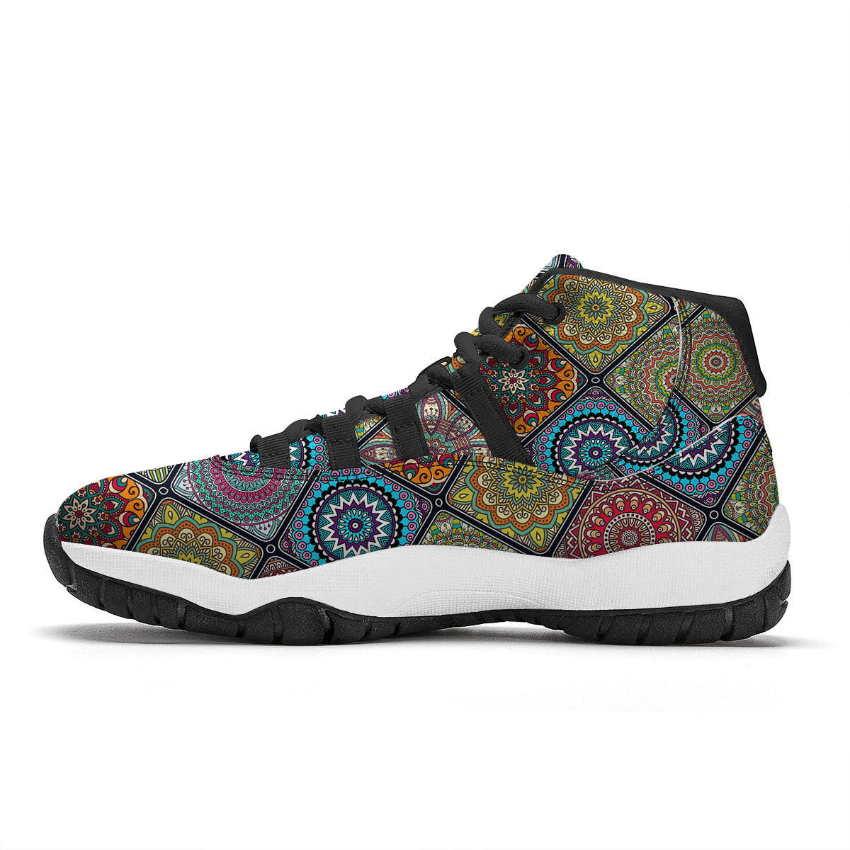 Bohemian Mandala Retro Print Pattern Black Bball Shoes-grizzshop