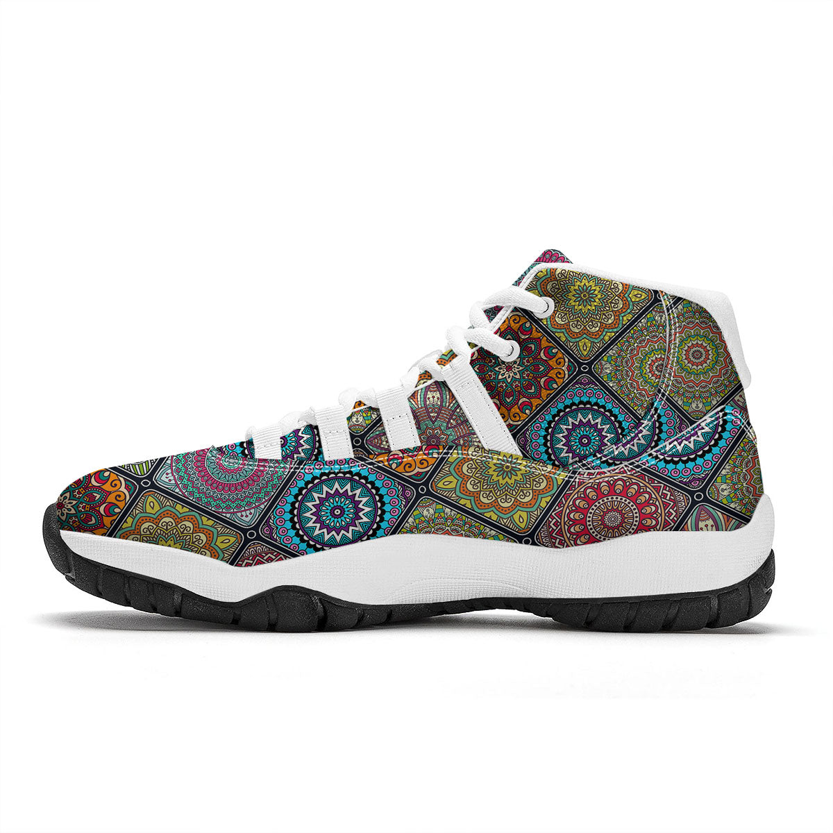 Bohemian Mandala Retro Print Pattern White Bball Shoes-grizzshop