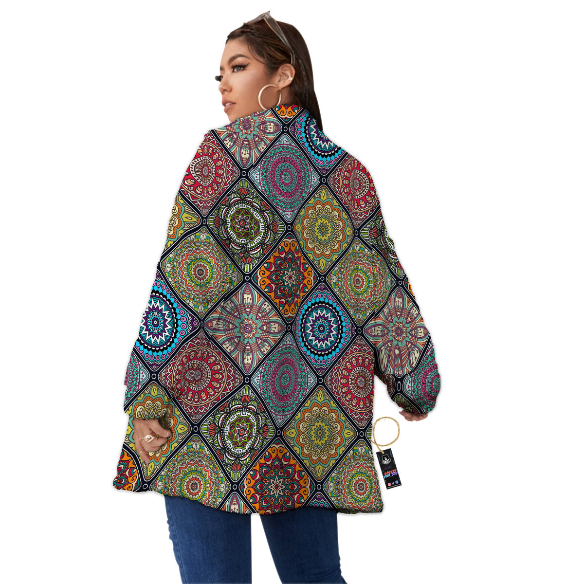 Bohemian Mandala Retro Print Pattern Women's Sherpa Jacket-grizzshop