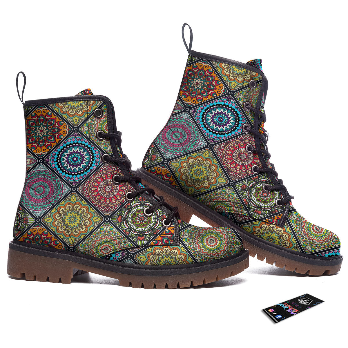 Bohemian Mandala Retro Print Pattern Work Boots-grizzshop