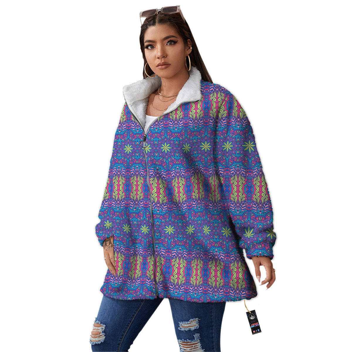 Bohemian Mandala Star Print Pattern Women's Sherpa Jacket-grizzshop