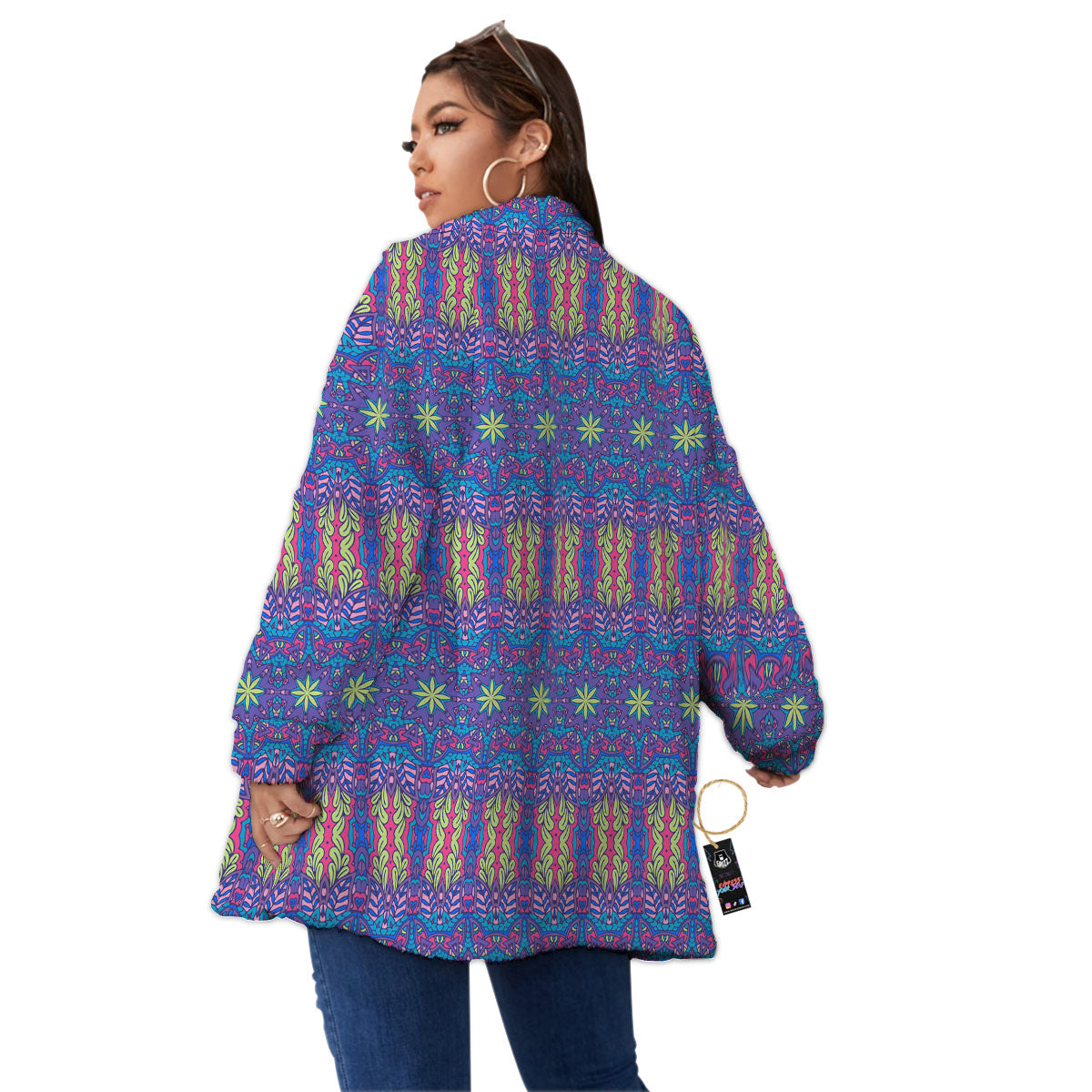Bohemian Mandala Star Print Pattern Women's Sherpa Jacket-grizzshop