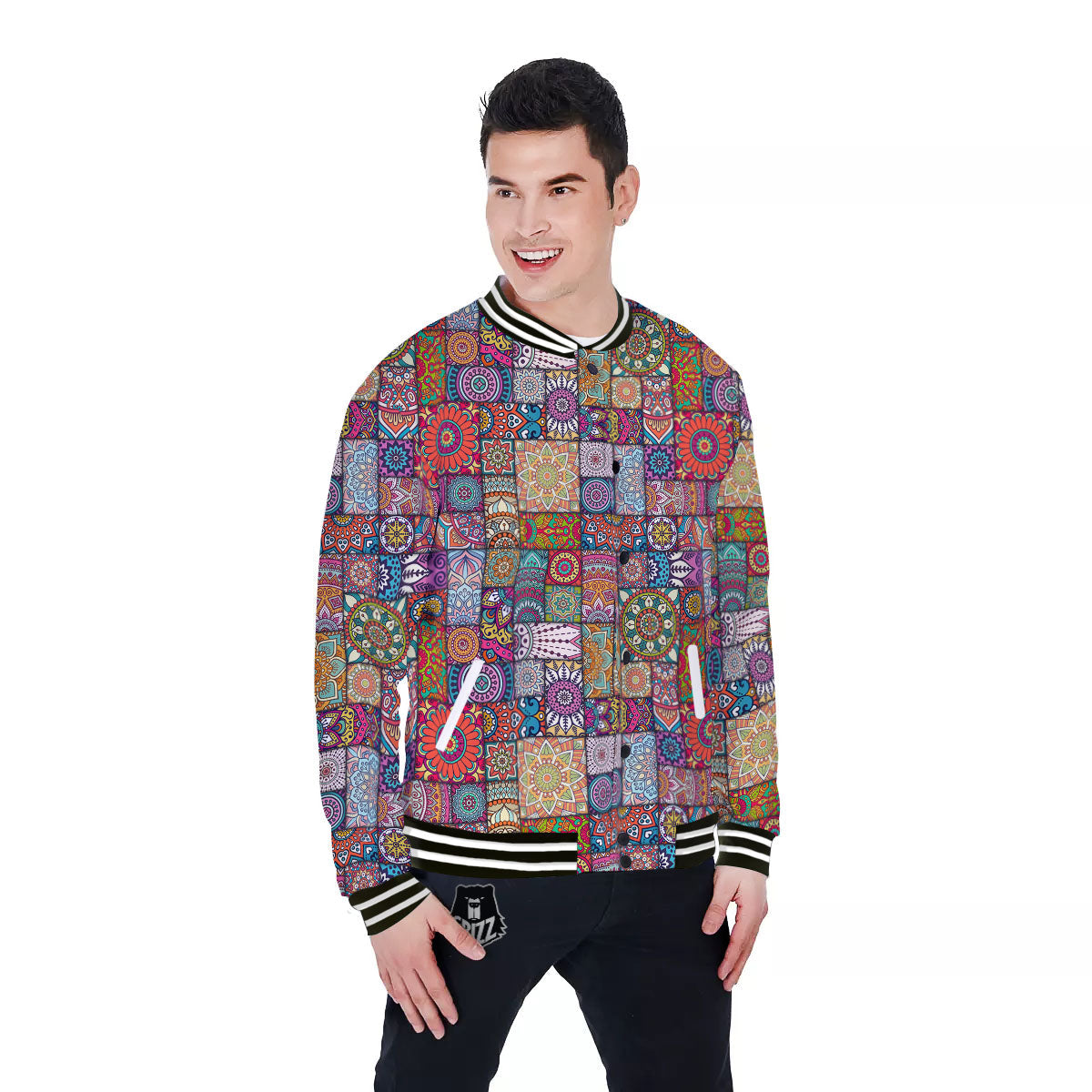 Bohemian Mandala Tile Print Pattern Baseball Jacket-grizzshop