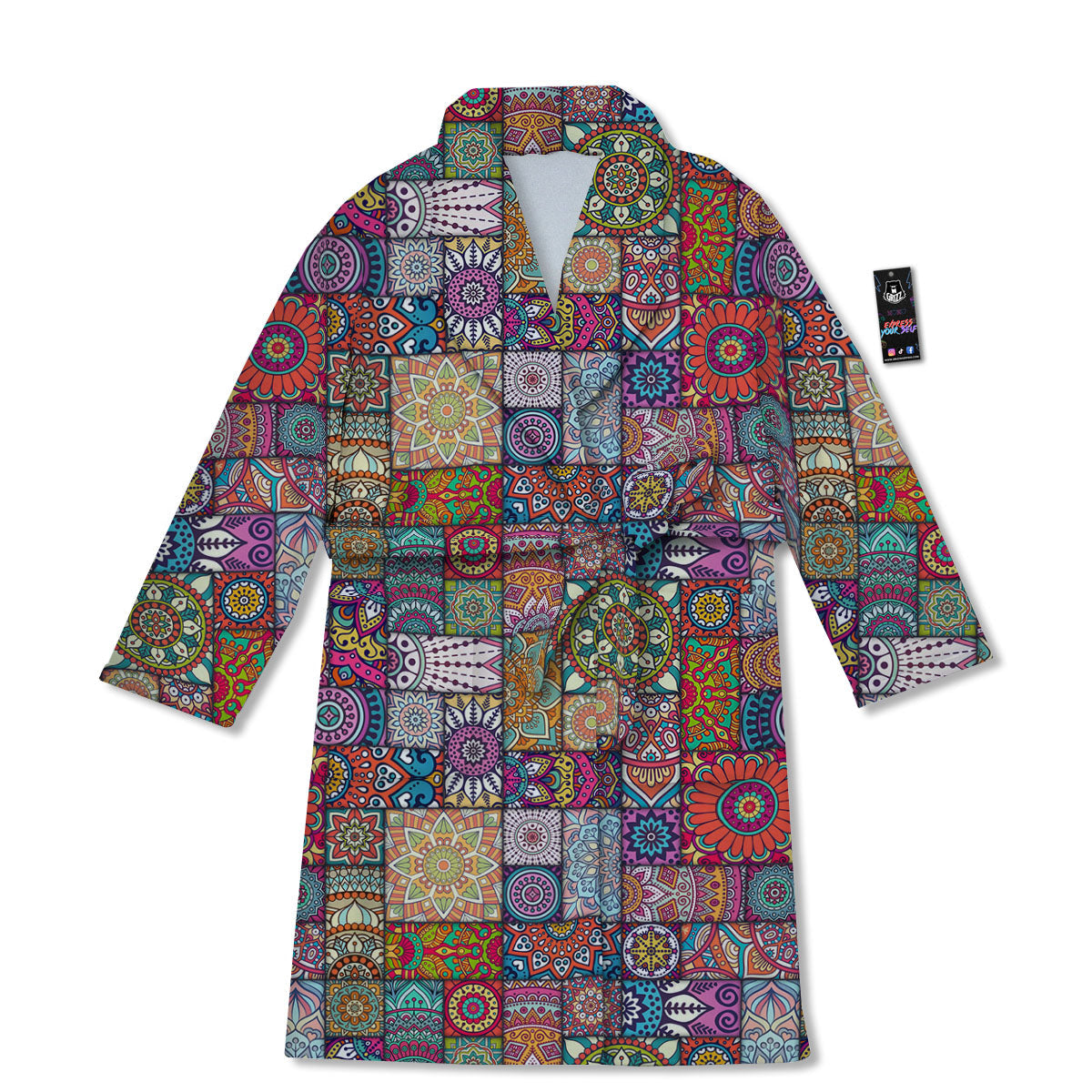 Bohemian Mandala Tile Print Pattern Bathrobe-grizzshop