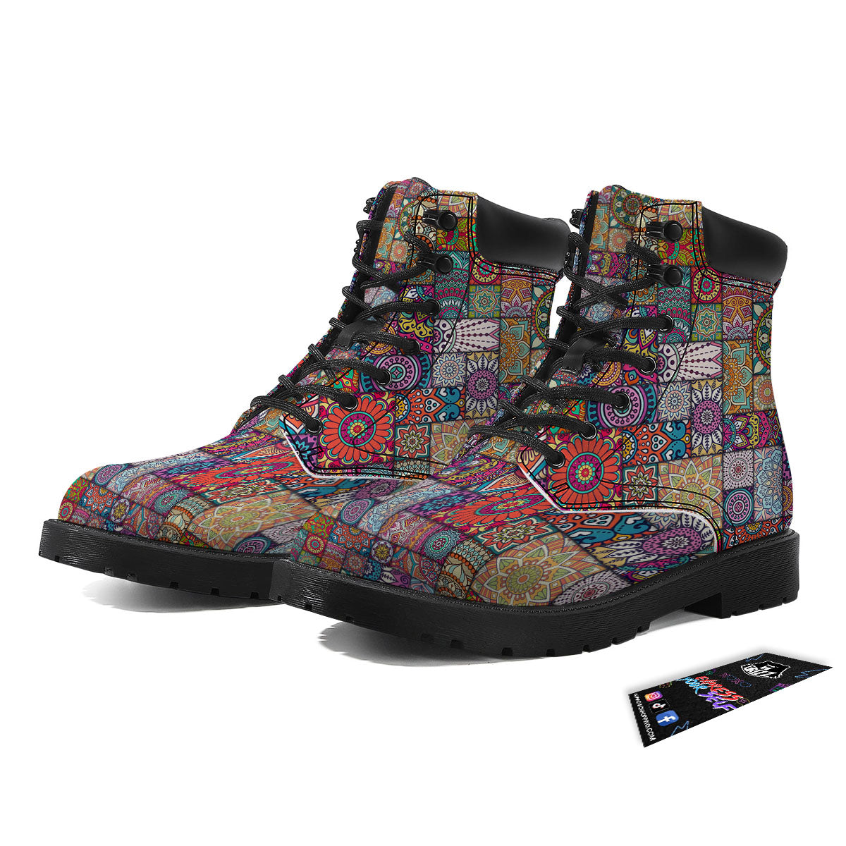 Bohemian Mandala Tile Print Pattern Boots-grizzshop