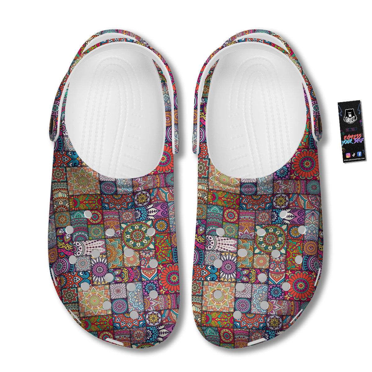 Bohemian Mandala Tile Print Pattern Clog-grizzshop