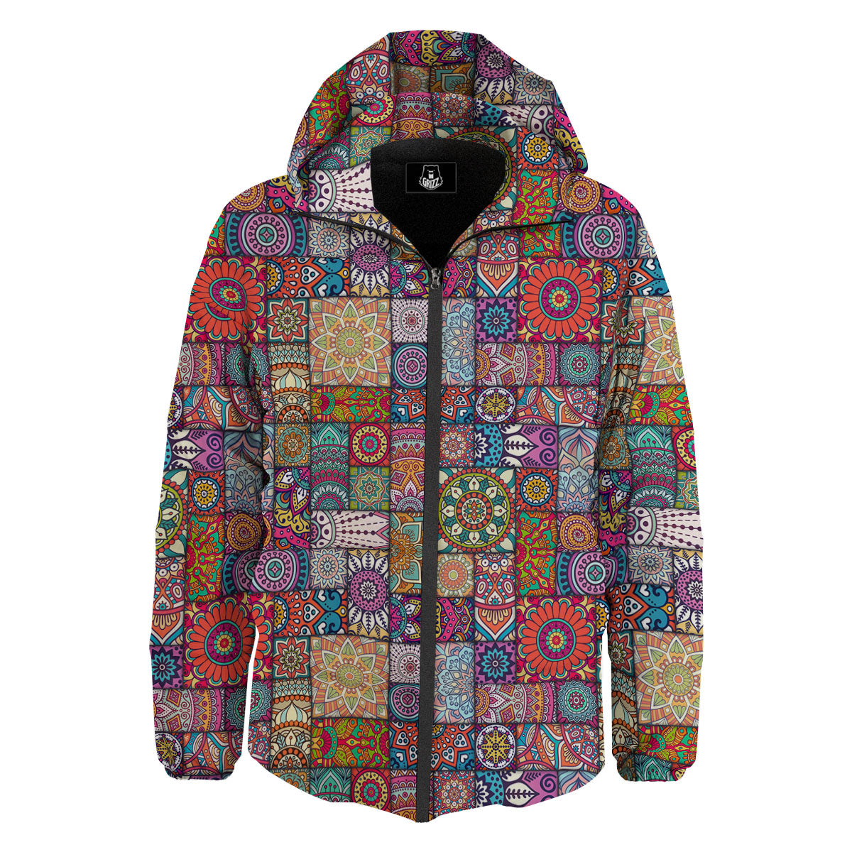 Bohemian Mandala Tile Print Pattern Down Jacket-grizzshop