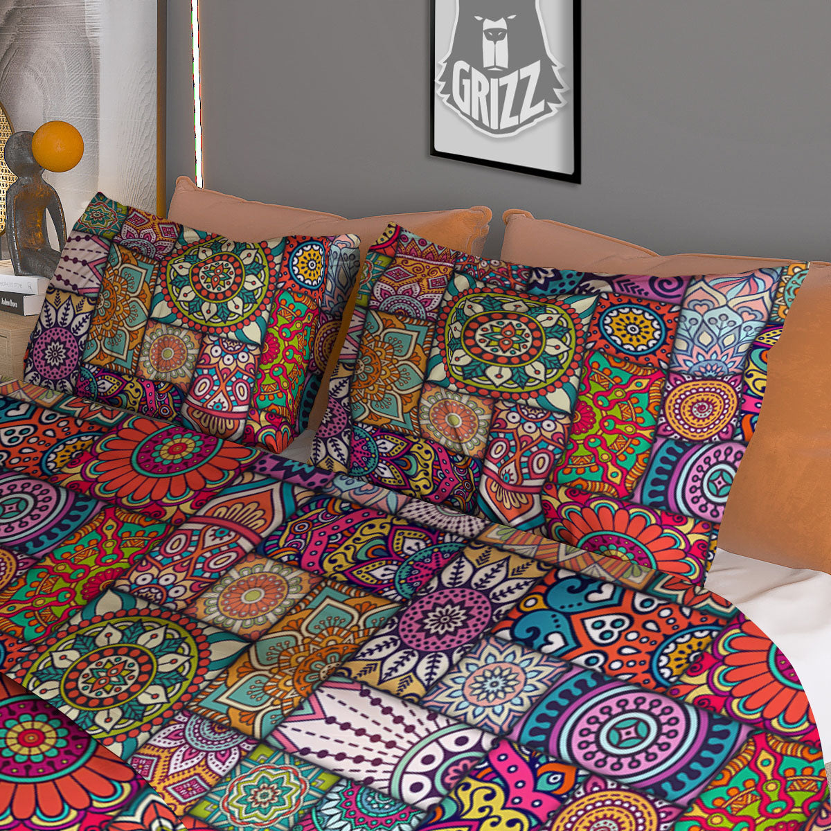 Bohemian Mandala Tile Print Pattern Duvet Cover Bedding Set