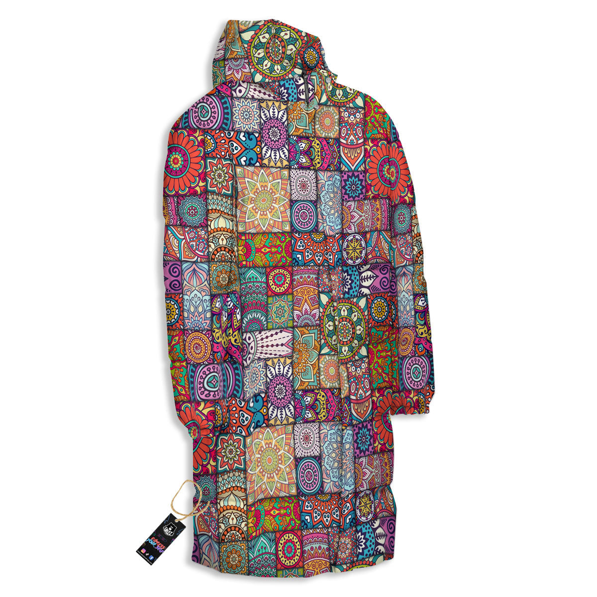 Bohemian Mandala Tile Print Pattern Long Down Jacket-grizzshop