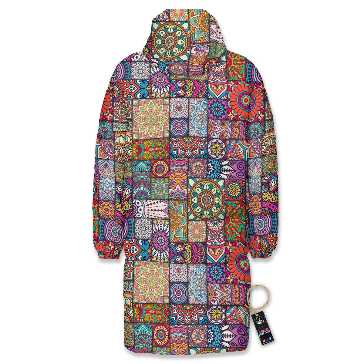Bohemian Mandala Tile Print Pattern Long Down Jacket-grizzshop