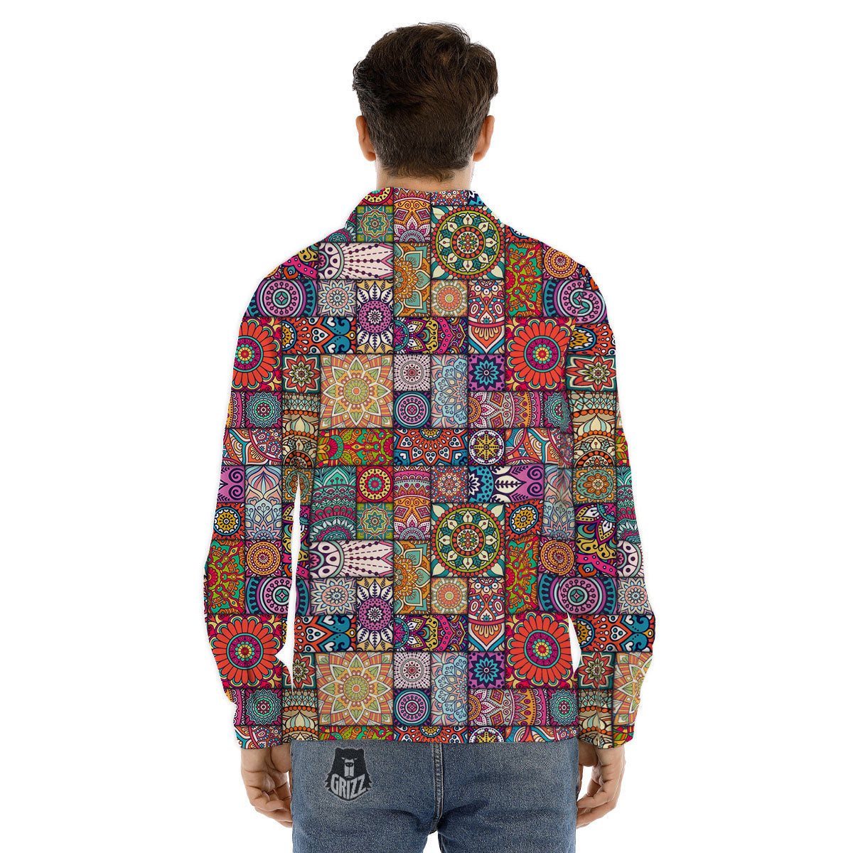 Bohemian Mandala Tile Print Pattern Men's Dress Shirts-grizzshop