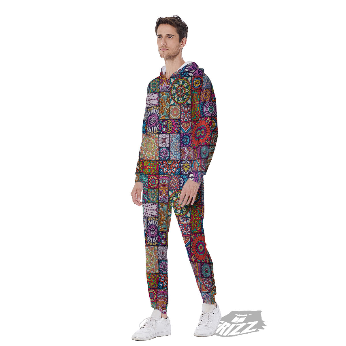 Bohemian Mandala Tile Print Pattern Men's Jumpsuit-grizzshop