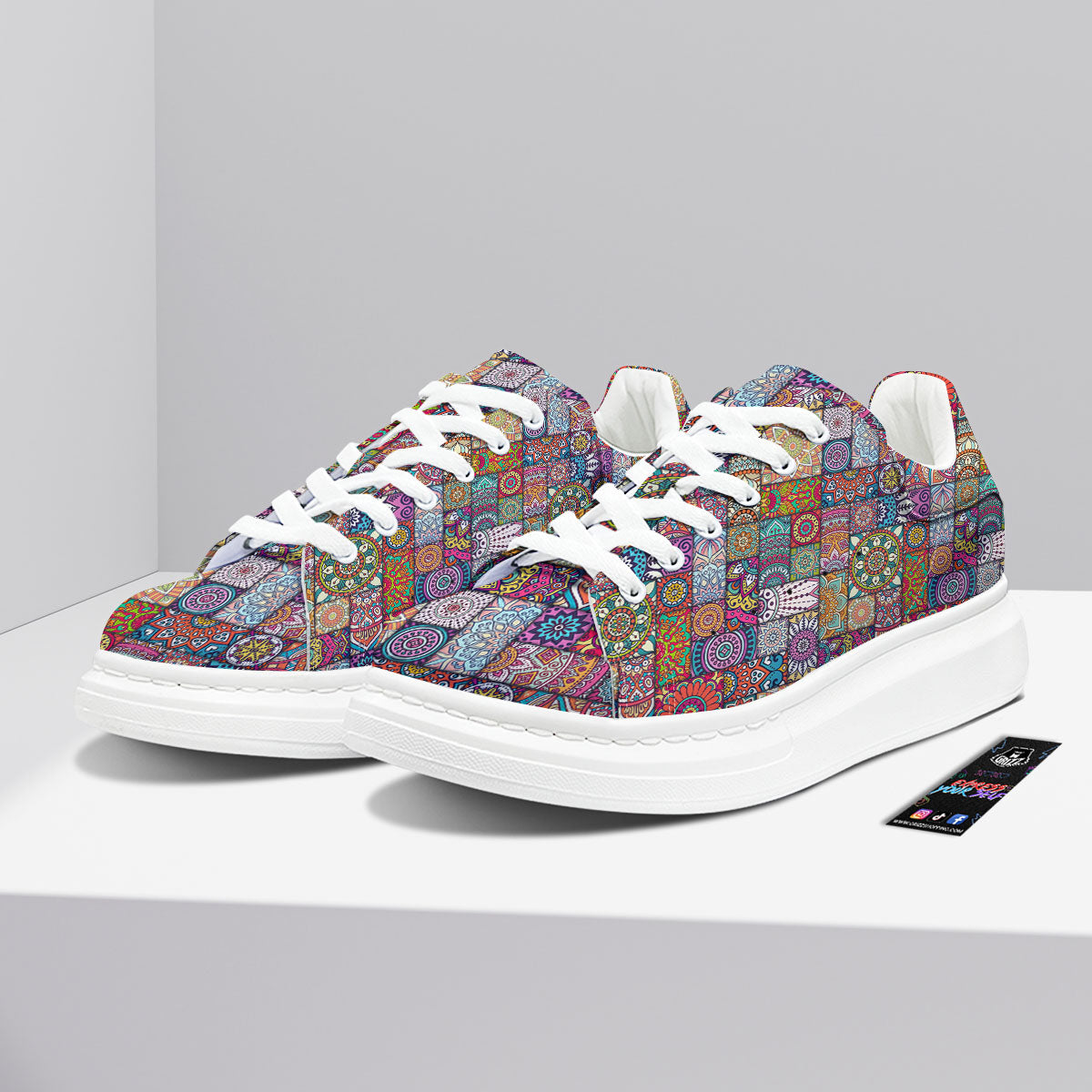 Bohemian Mandala Tile Print Pattern Platform Shoes-grizzshop