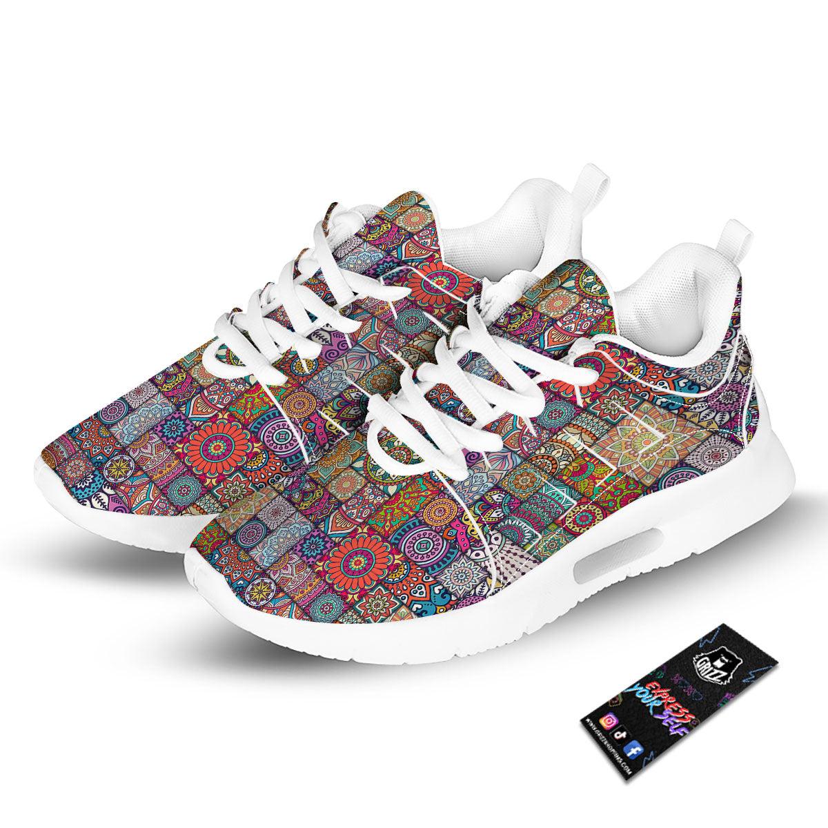 Bohemian Mandala Tile Print Pattern Tennis Shoes-grizzshop