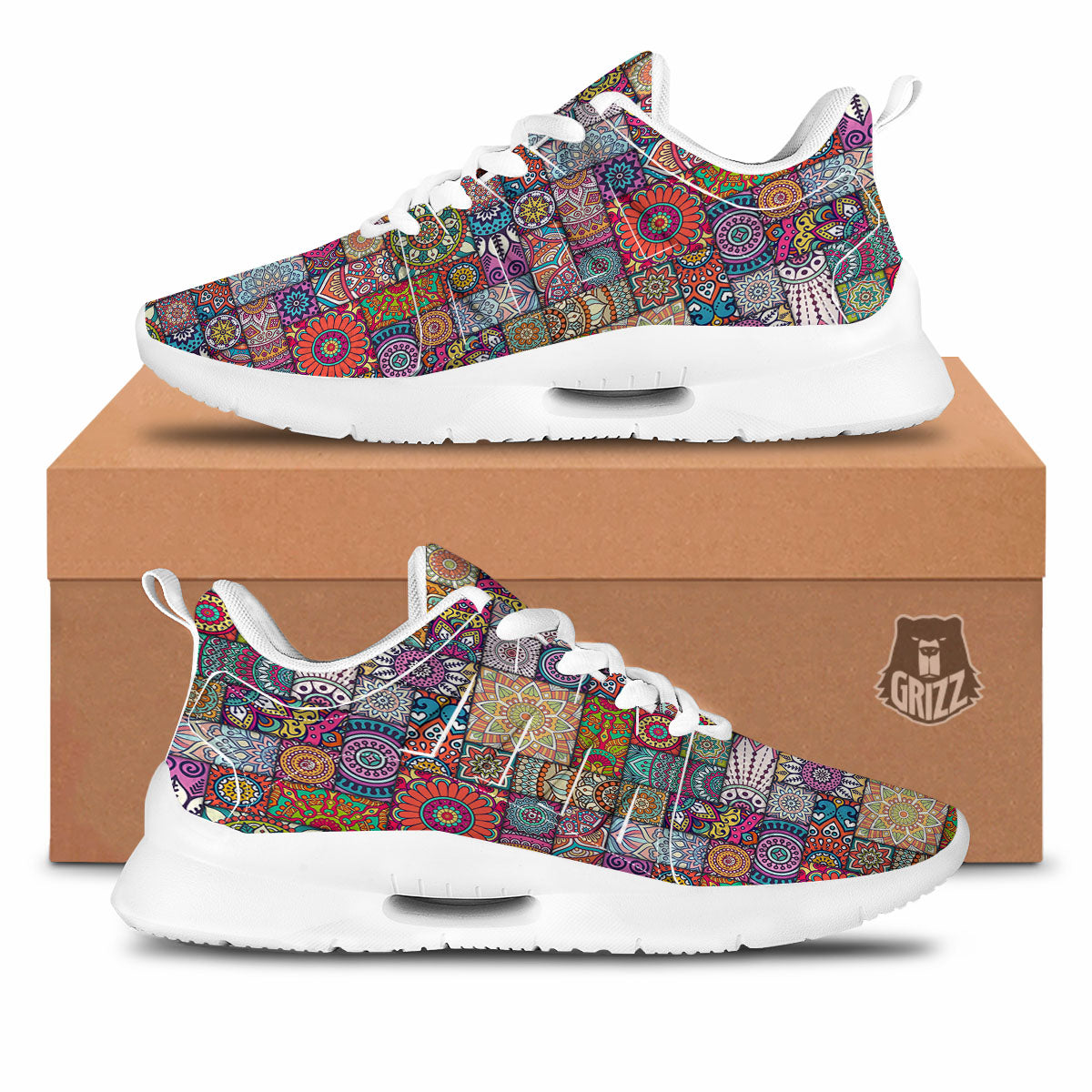 Bohemian Mandala Tile Print Pattern Tennis Shoes-grizzshop