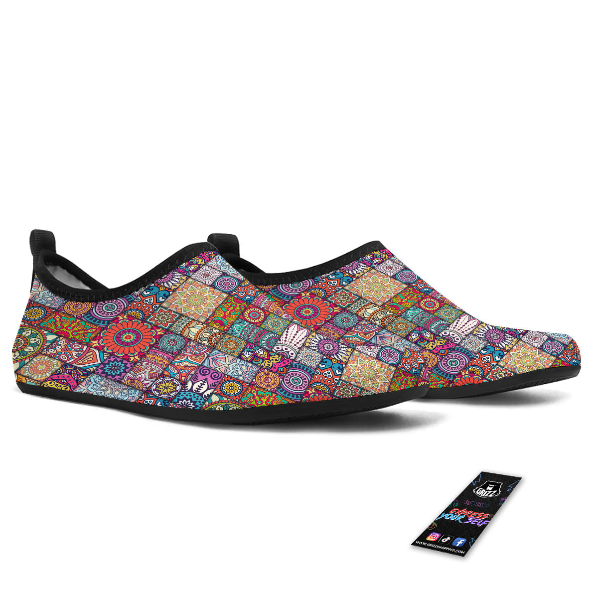 Bohemian Mandala Tile Print Pattern Water Shoes-grizzshop