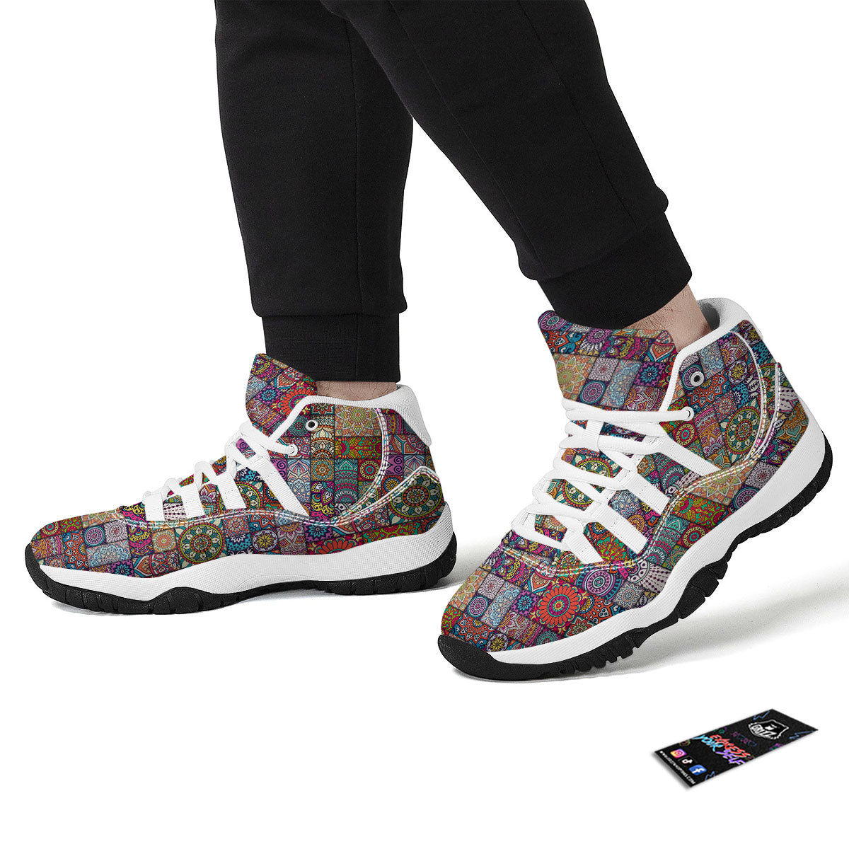 Bohemian Mandala Tile Print Pattern White Bball Shoes-grizzshop