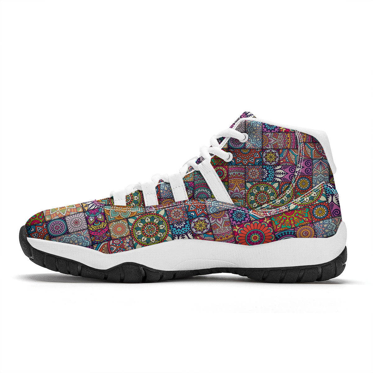 Bohemian Mandala Tile Print Pattern White Bball Shoes-grizzshop
