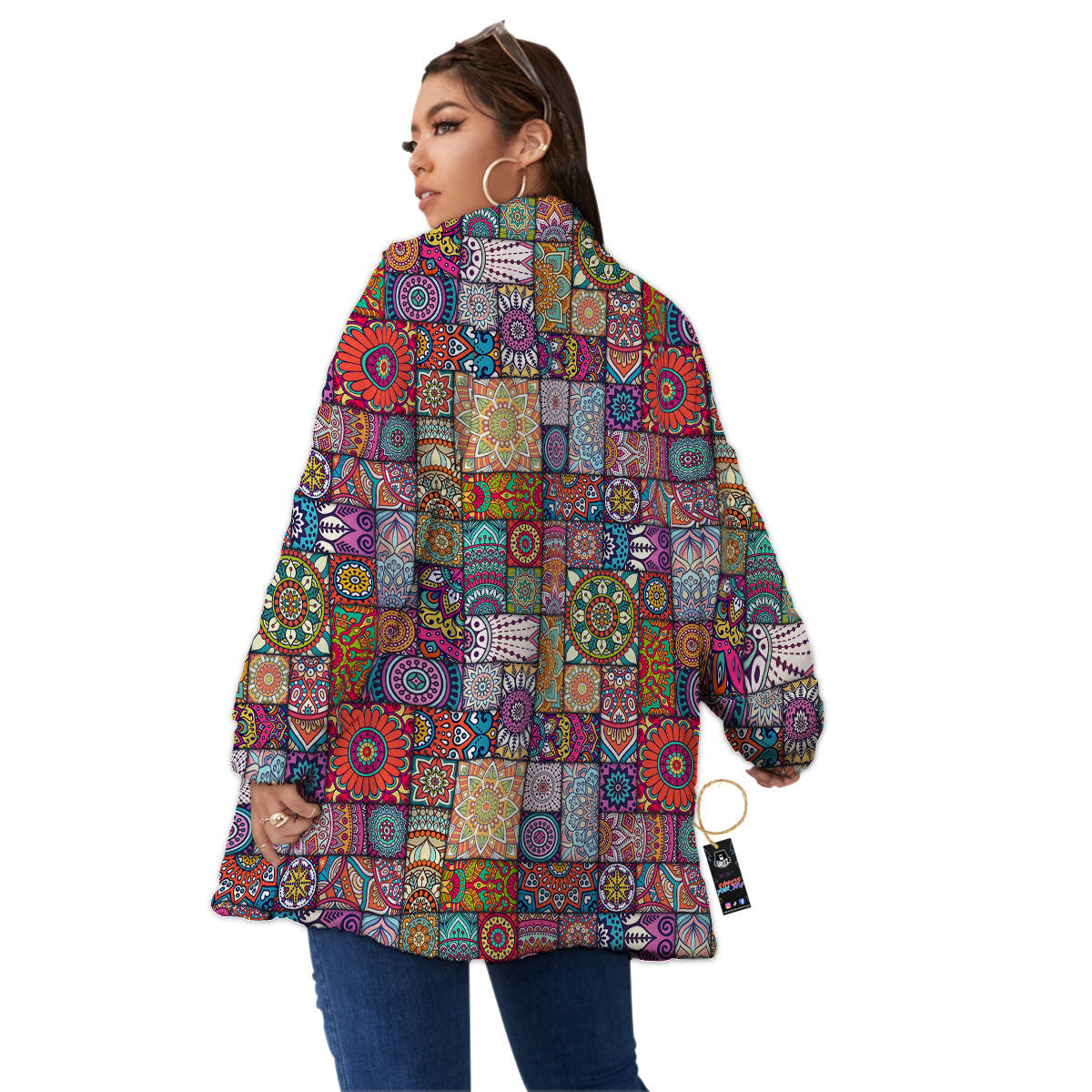 Bohemian Mandala Tile Print Pattern Women's Sherpa Jacket-grizzshop