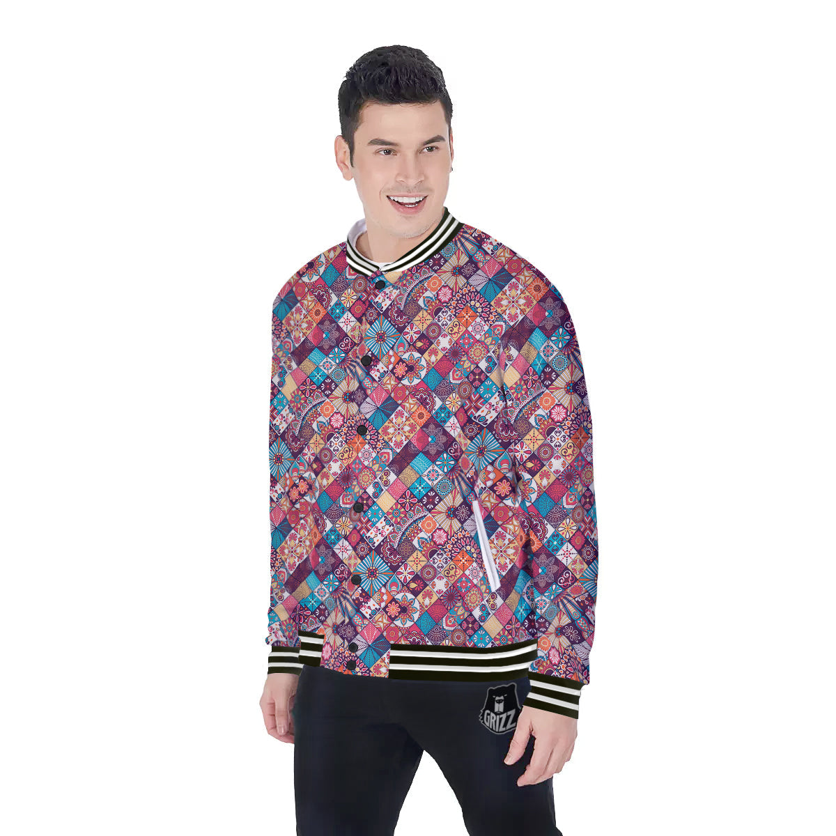 Bohemian Mandala Vintage Print Pattern Baseball Jacket-grizzshop
