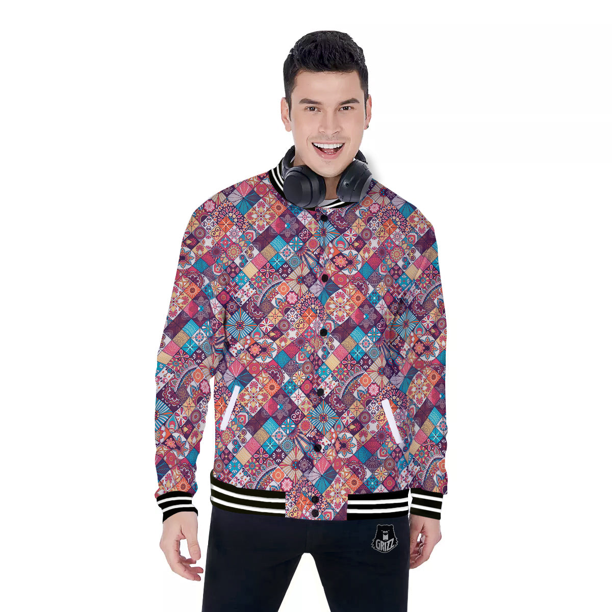 Bohemian Mandala Vintage Print Pattern Baseball Jacket-grizzshop