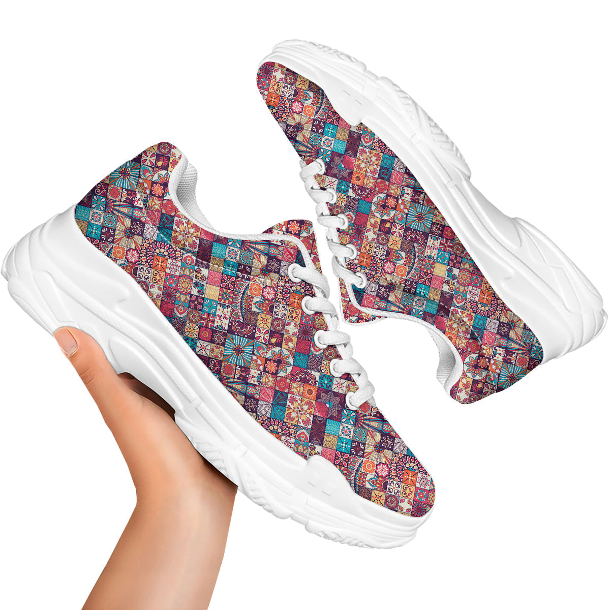 Bohemian Mandala Vintage Print Pattern White Chunky Shoes-grizzshop