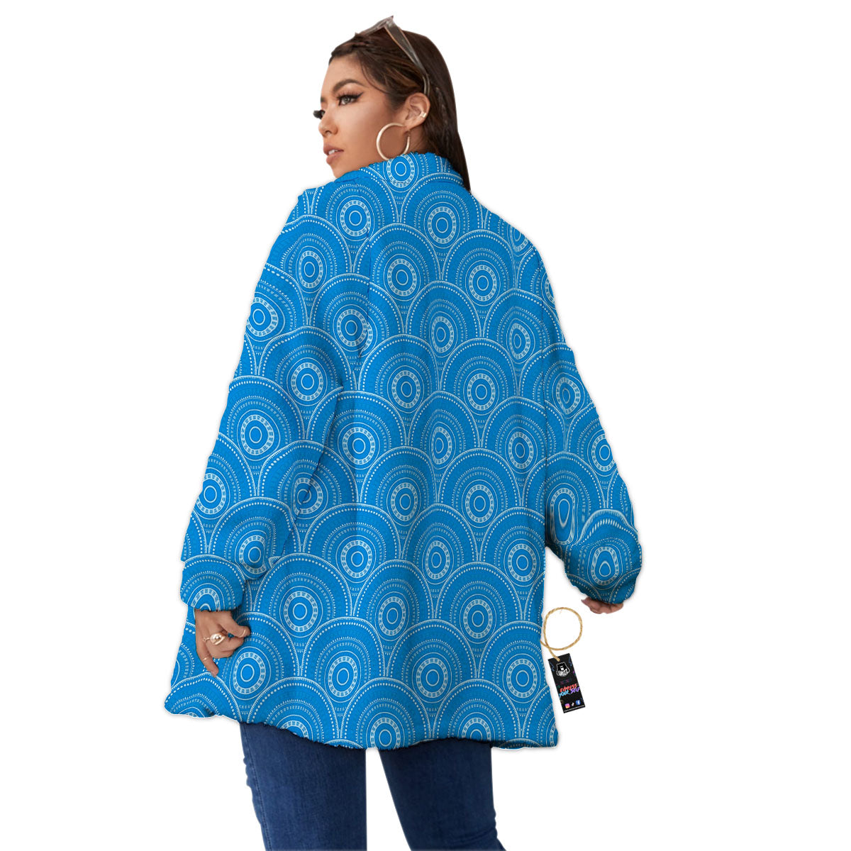 Bohemian Mandala Waves Print Pattern Women's Sherpa Jacket-grizzshop