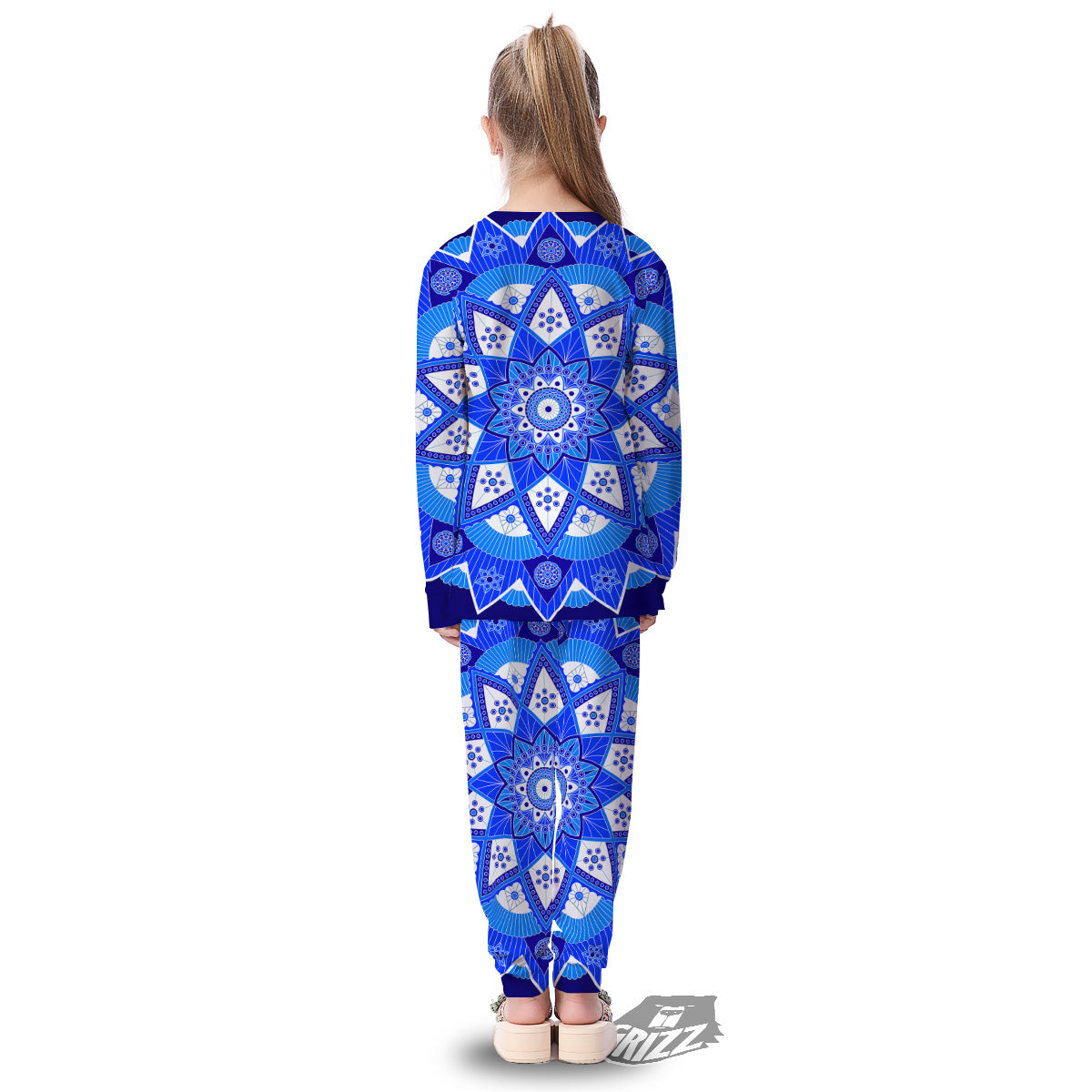 Bohemian Mandala White And Blue Print Kid's Pajamas-grizzshop