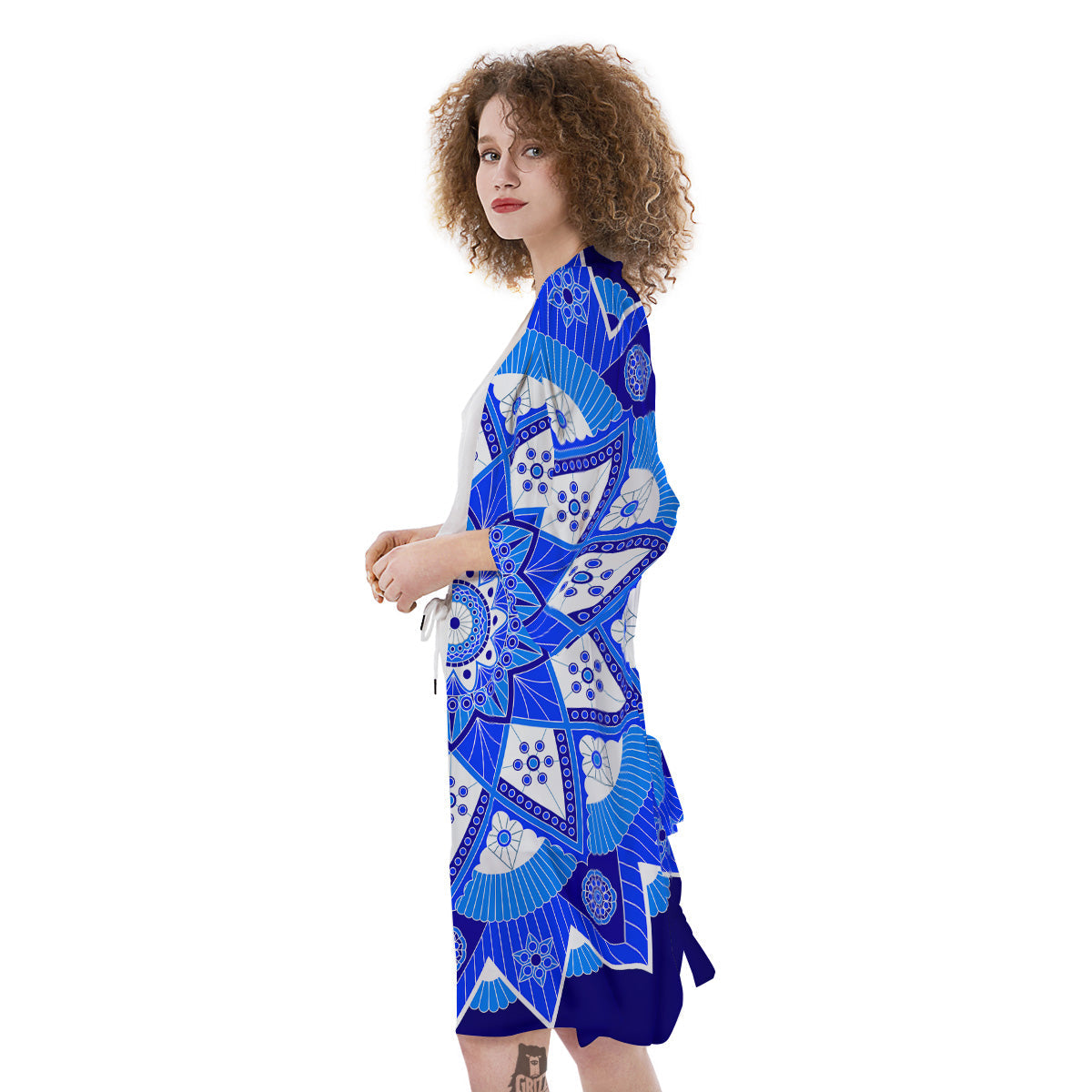 Bohemian Mandala White And Blue Print Kimono-grizzshop
