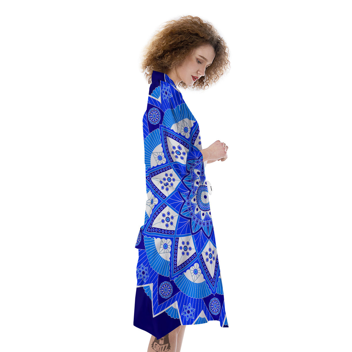 Bohemian Mandala White And Blue Print Kimono-grizzshop
