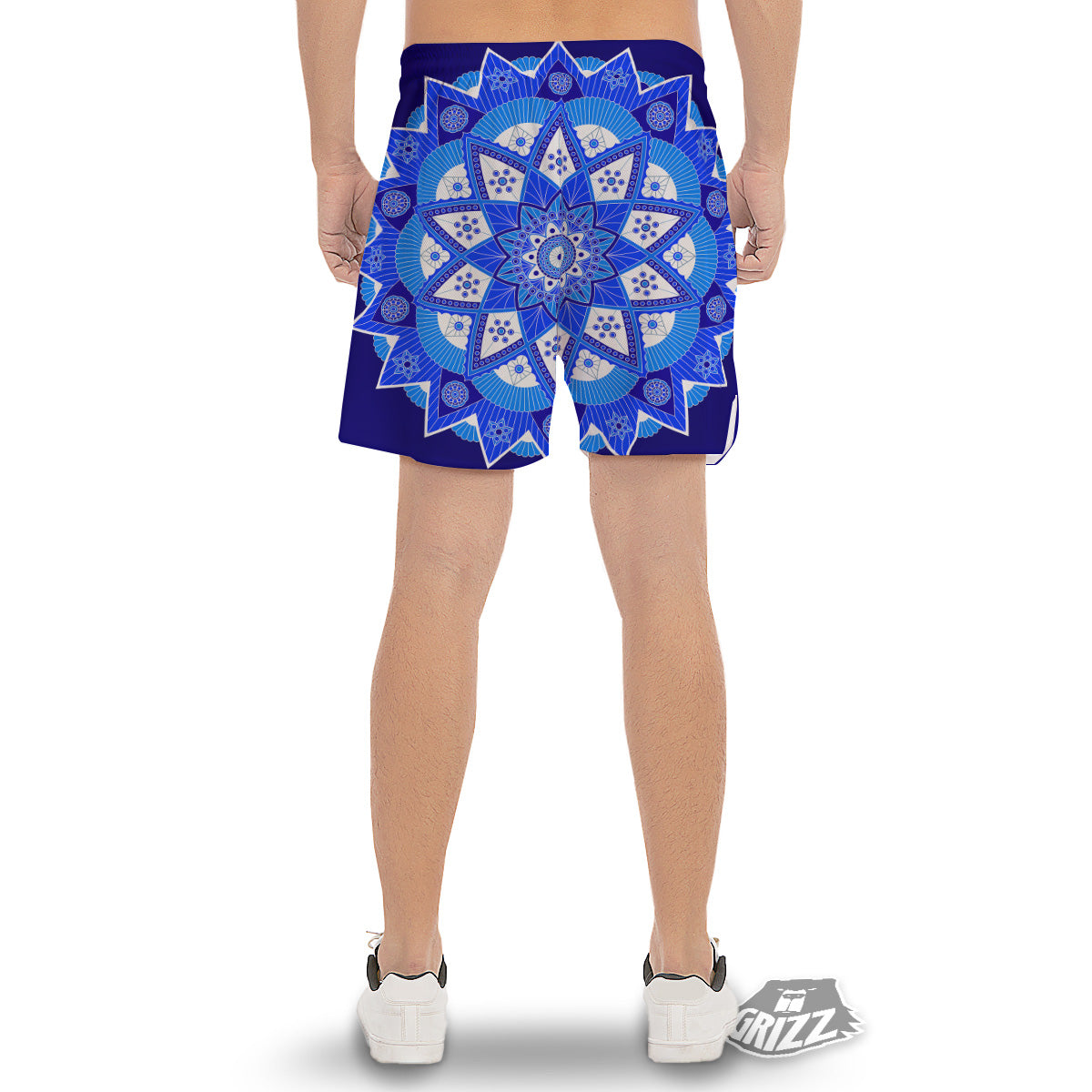 Bohemian Mandala White And Blue Print Men's Gym Shorts-grizzshop