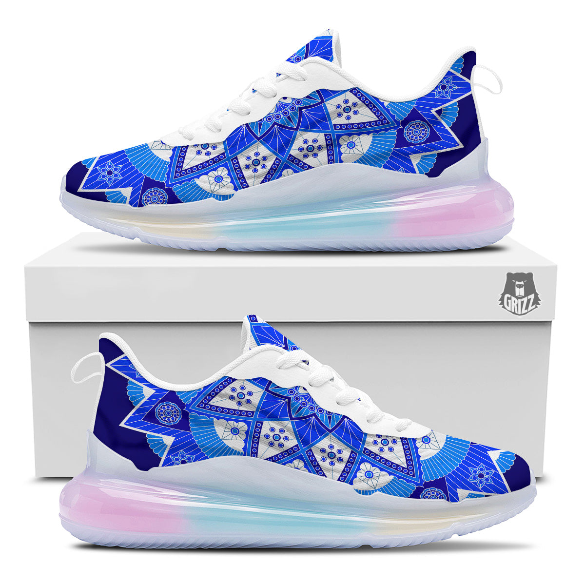 Bohemian Mandala White And Blue Print Running Sneakers-grizzshop