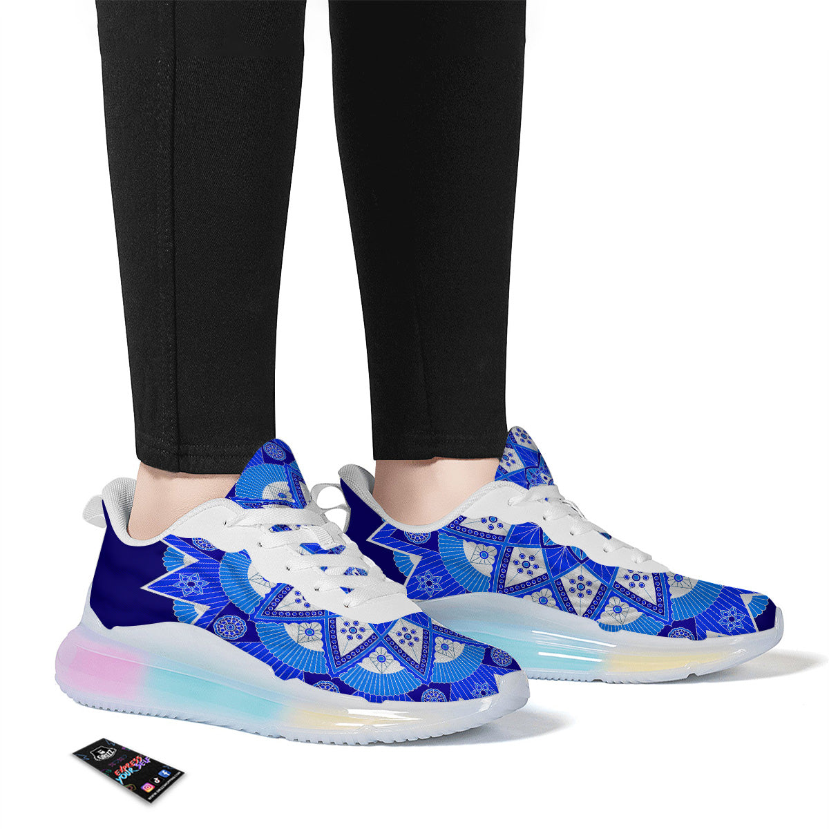 Bohemian Mandala White And Blue Print Running Sneakers-grizzshop