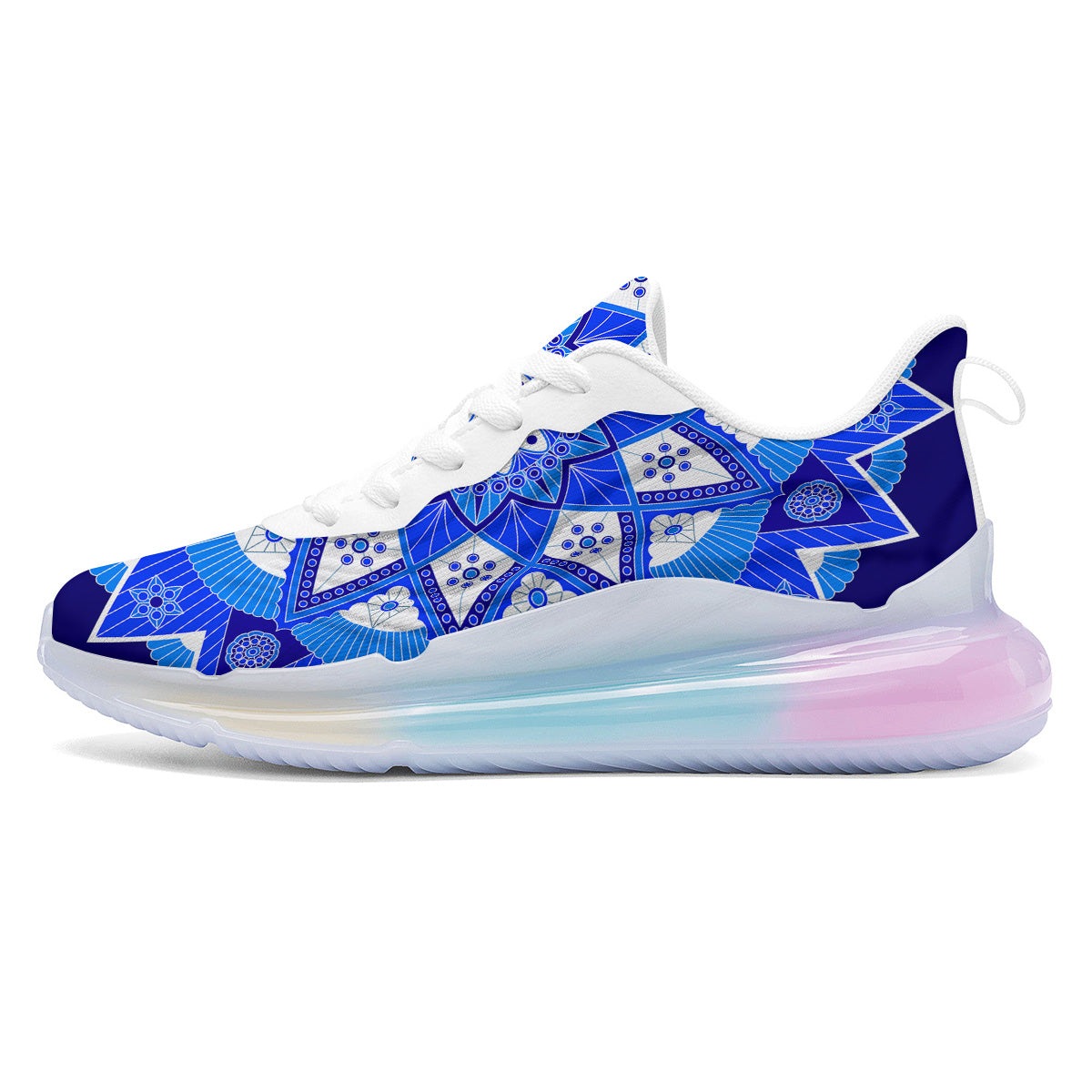 Bohemian Mandala White And Blue Print Running Sneakers-grizzshop