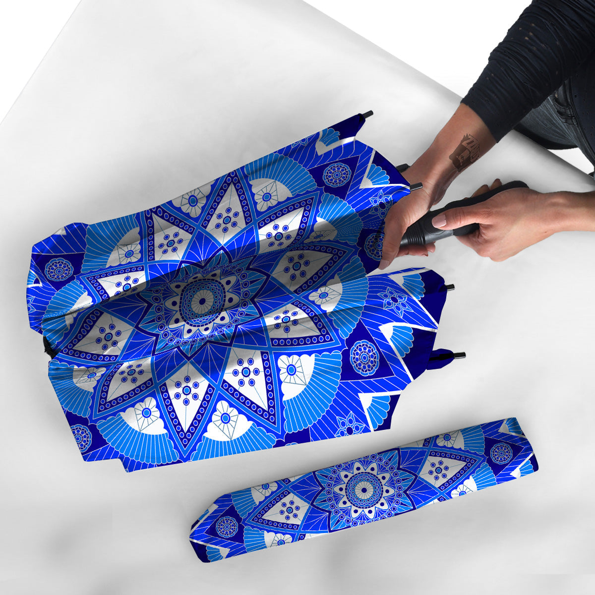 Bohemian Mandala White And Blue Print Umbrella-grizzshop