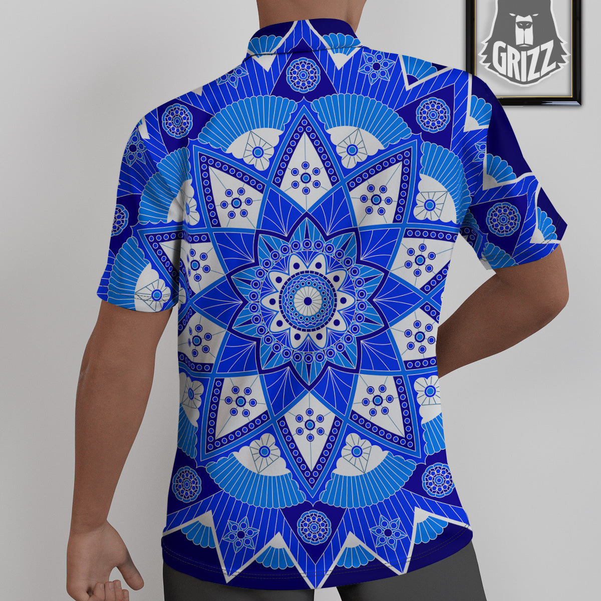 Bohemian Mandala White And Blue Print Untucked Shirts-grizzshop