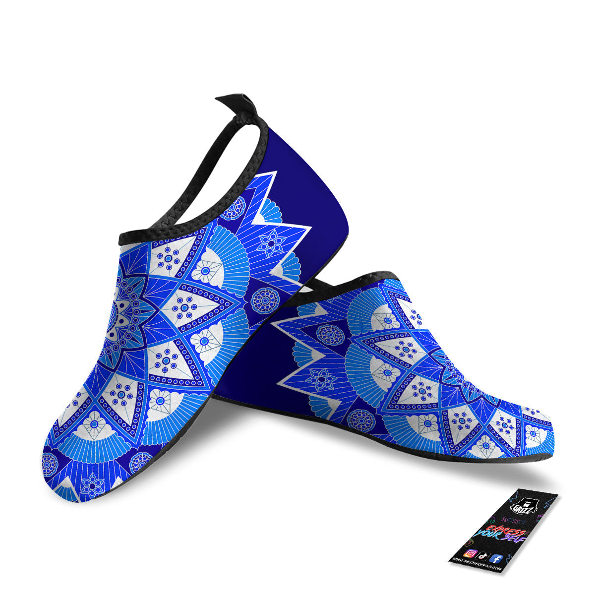 Bohemian Mandala White And Blue Print Water Shoes-grizzshop