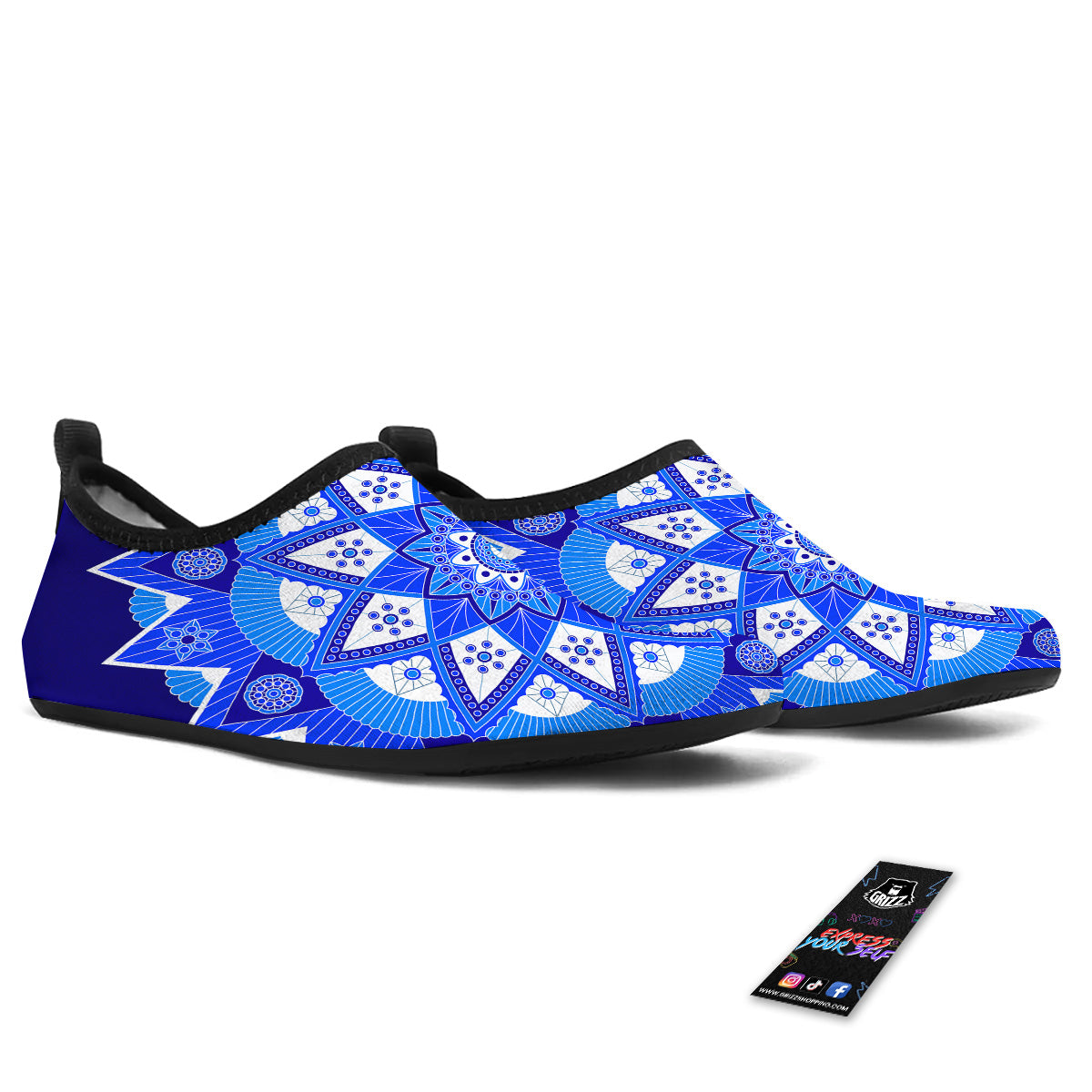Bohemian Mandala White And Blue Print Water Shoes-grizzshop