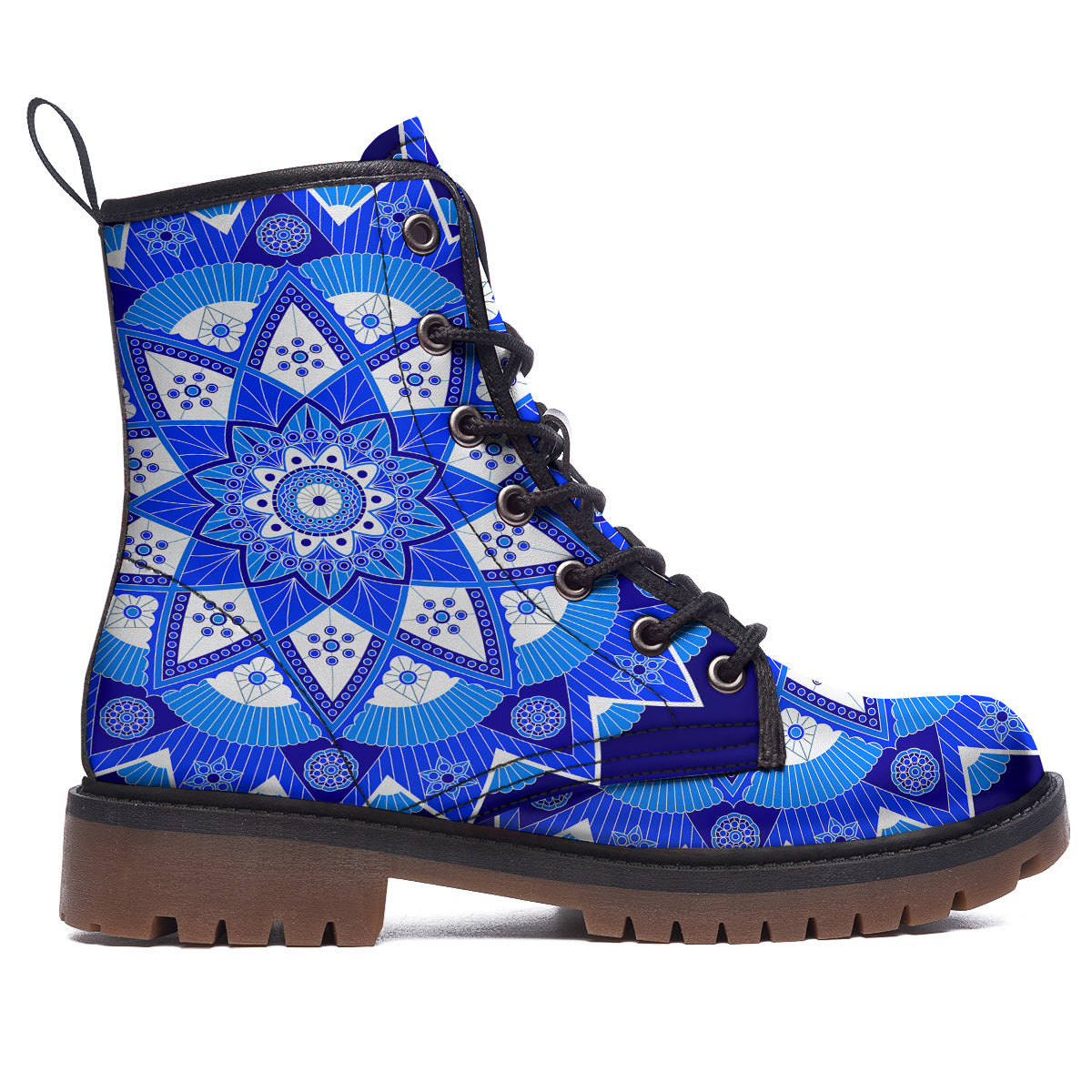 Bohemian Mandala White And Blue Print Work Boots-grizzshop