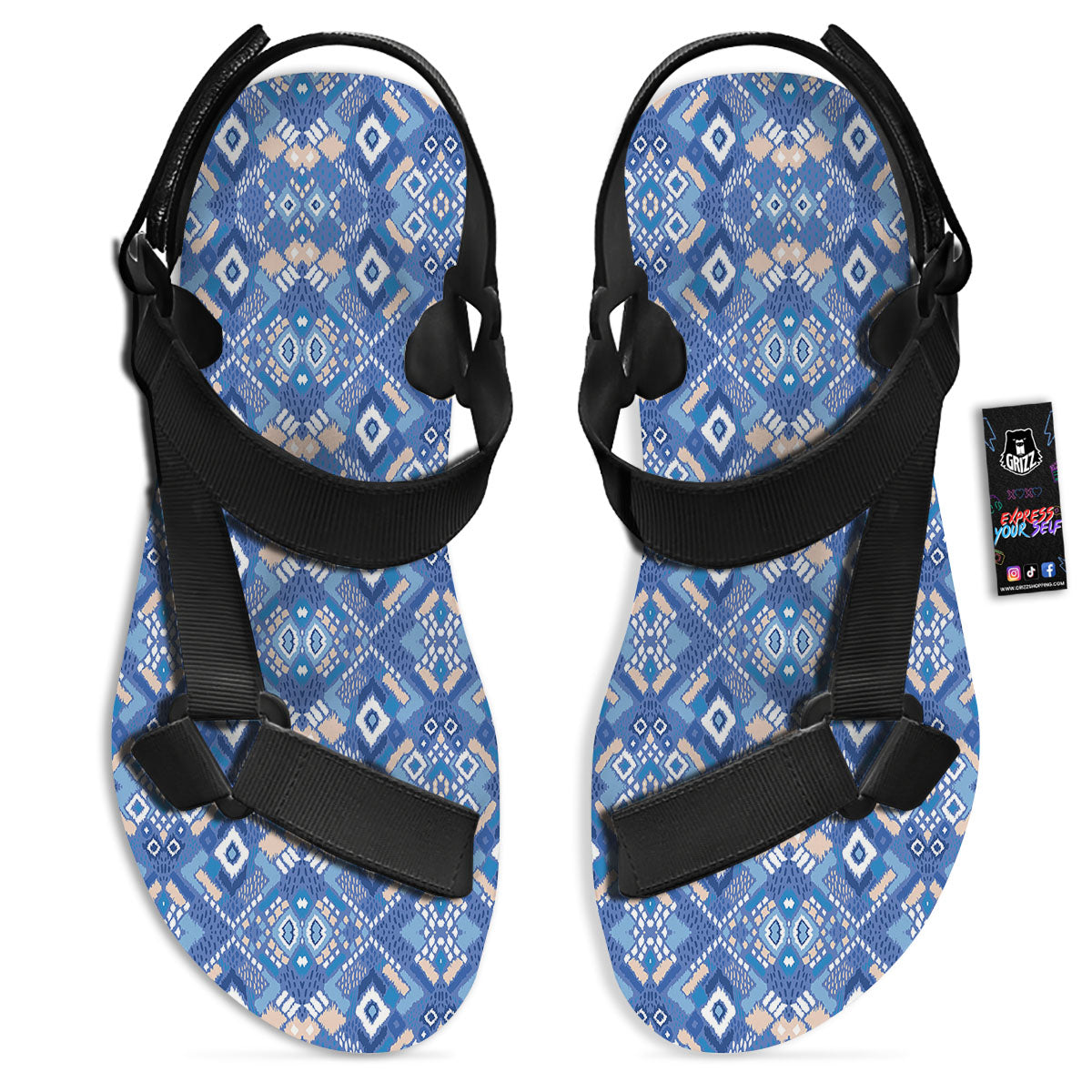 Bohemian Native Tribal Print Pattern Black Open Toe Sandals-grizzshop