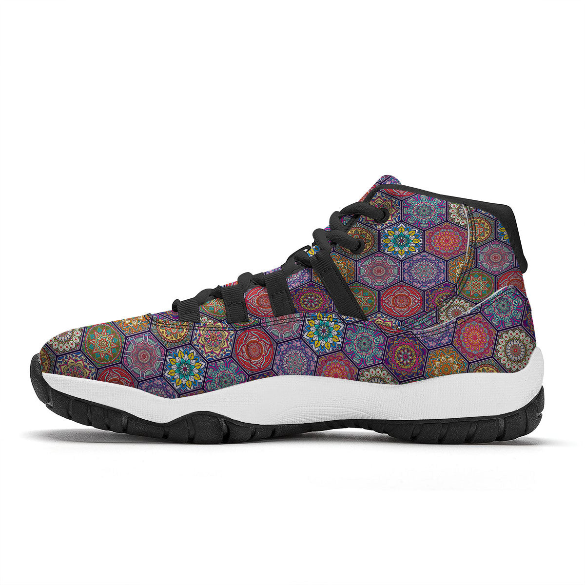 Bohemian Oriental Mandala Print Pattern Black Bball Shoes-grizzshop