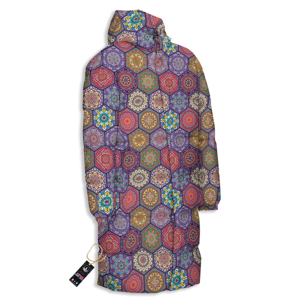 Bohemian Oriental Mandala Print Pattern Long Down Jacket-grizzshop