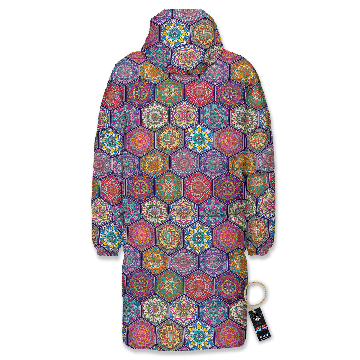 Bohemian Oriental Mandala Print Pattern Long Down Jacket-grizzshop