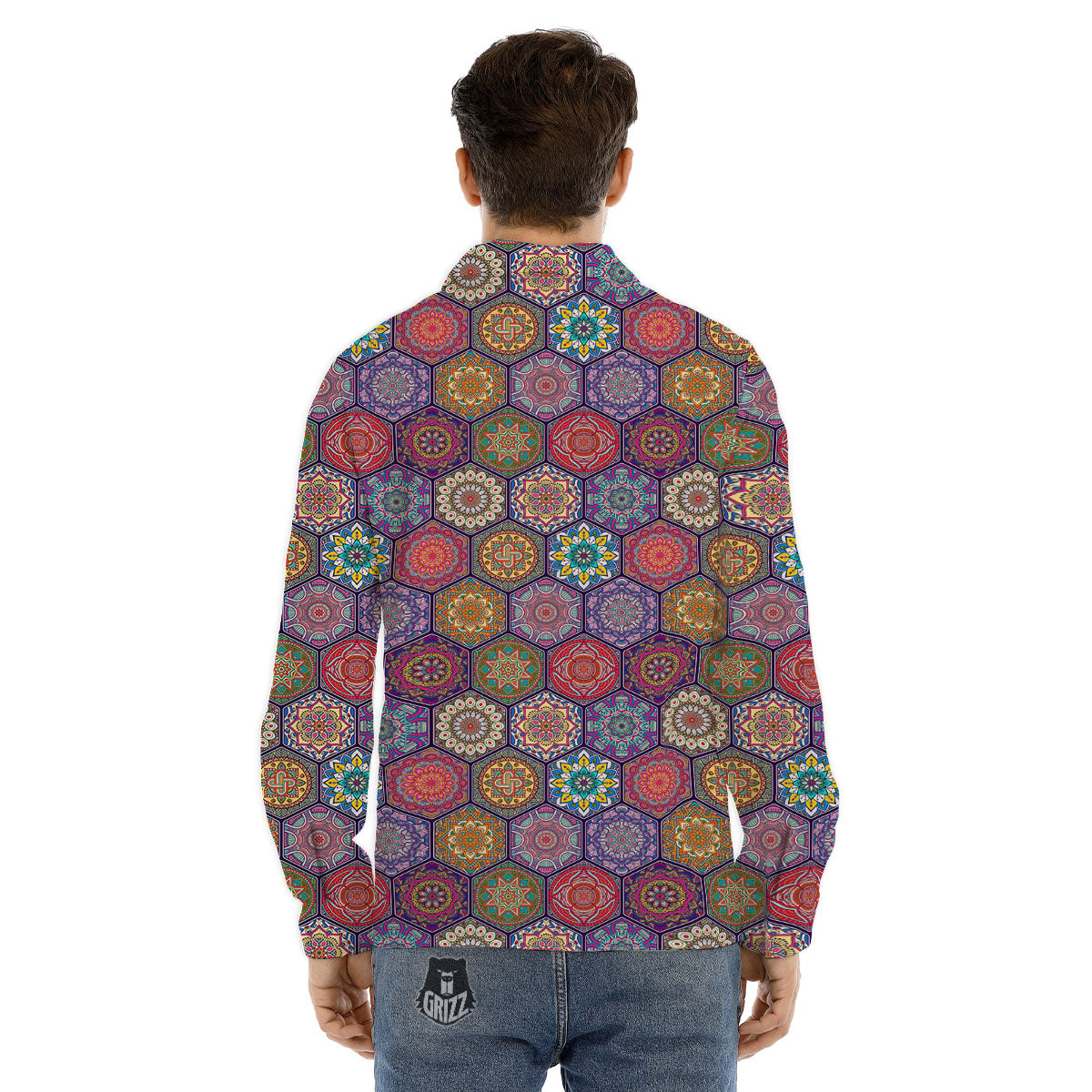 Bohemian Oriental Mandala Print Pattern Men's Dress Shirts-grizzshop