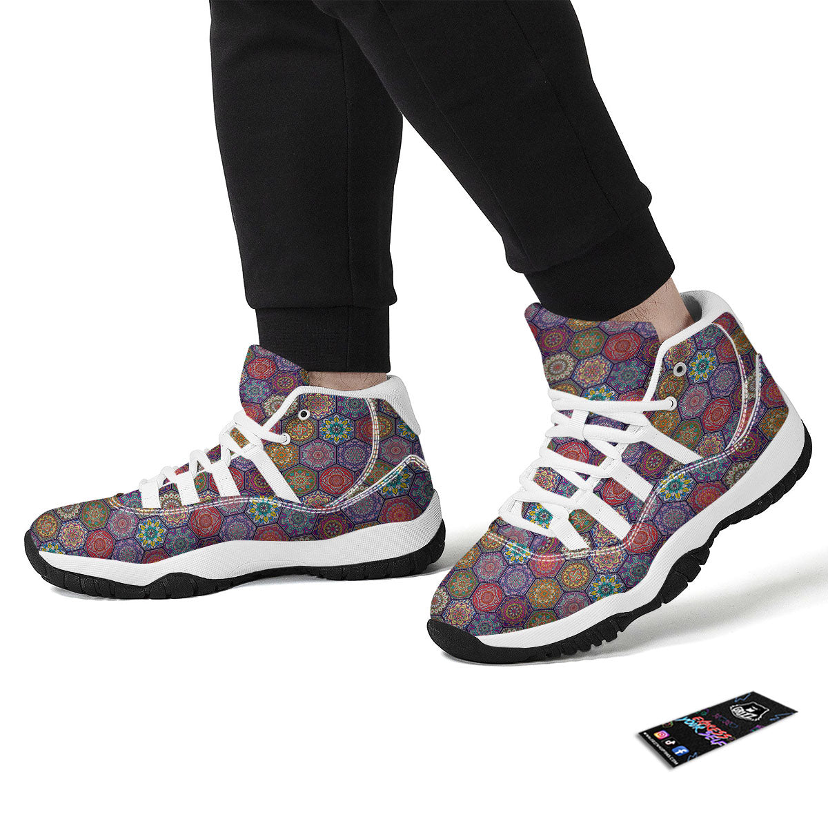 Bohemian Oriental Mandala Print Pattern White Bball Shoes-grizzshop