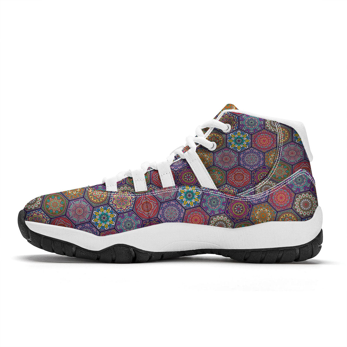 Bohemian Oriental Mandala Print Pattern White Bball Shoes-grizzshop