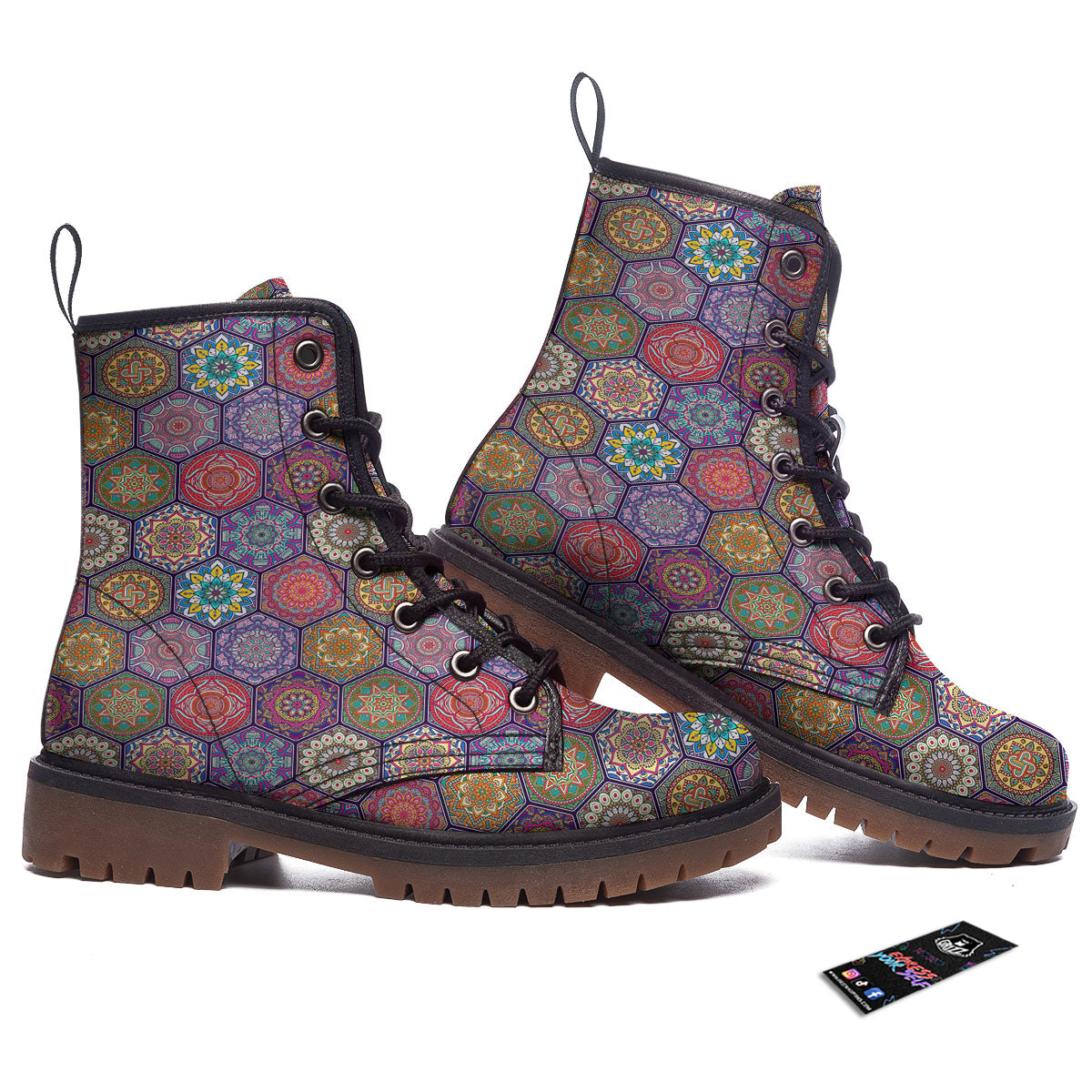 Bohemian Oriental Mandala Print Pattern Work Boots-grizzshop