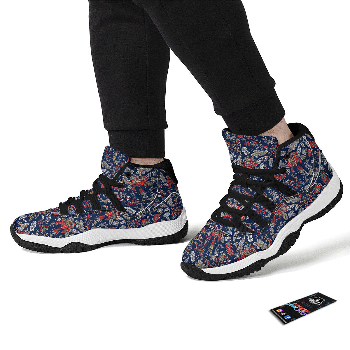 Bohemian Paisley Floral Print Pattern Black Bball Shoes-grizzshop