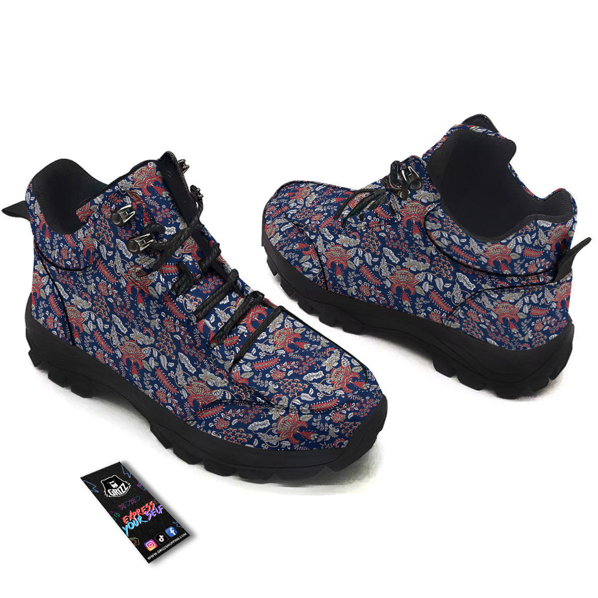 Bohemian Paisley Floral Print Pattern Hiking Shoes-grizzshop